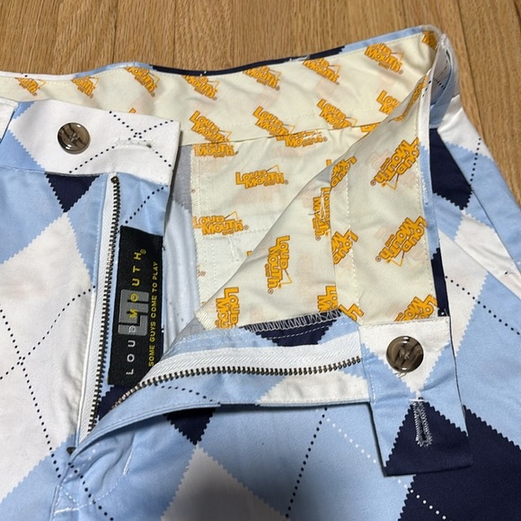 Loudmouth Mens Cotton / Spandex Golf Shorts Blue, Navy and White Argyle - Picture 2 of 6